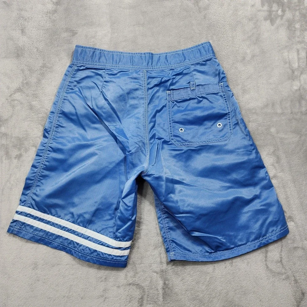 Vintage Sunset Highway Board Shorts Mens 32 Blue Stripe Drawstring Surf Beach